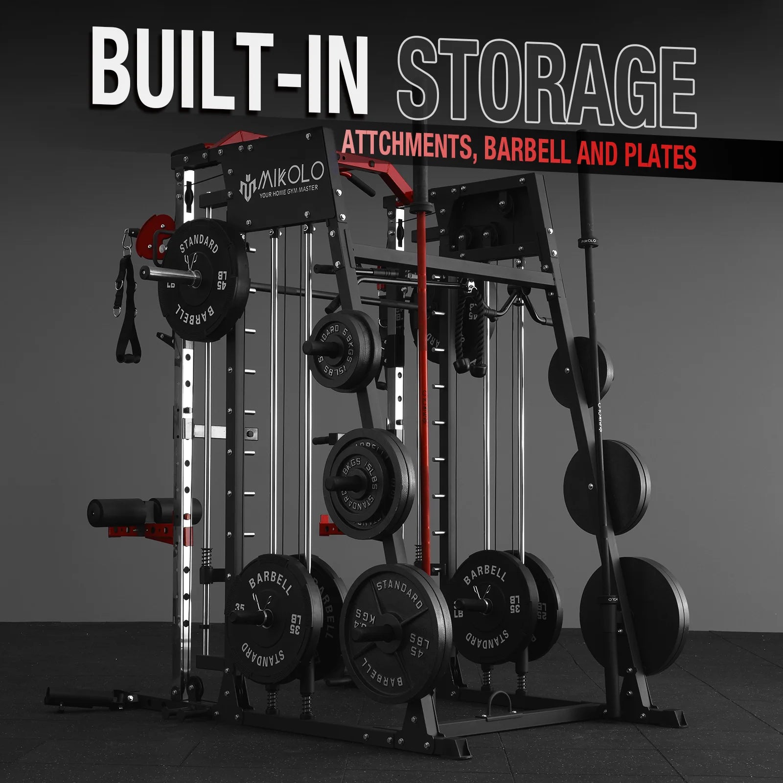 Smith Machine Home Gym, 2200 Lbs Power Rack Cage with 1200 Lbs Weight Bench and Cable Crossover System, Weight Bar, 360° Landmine, Home Gym