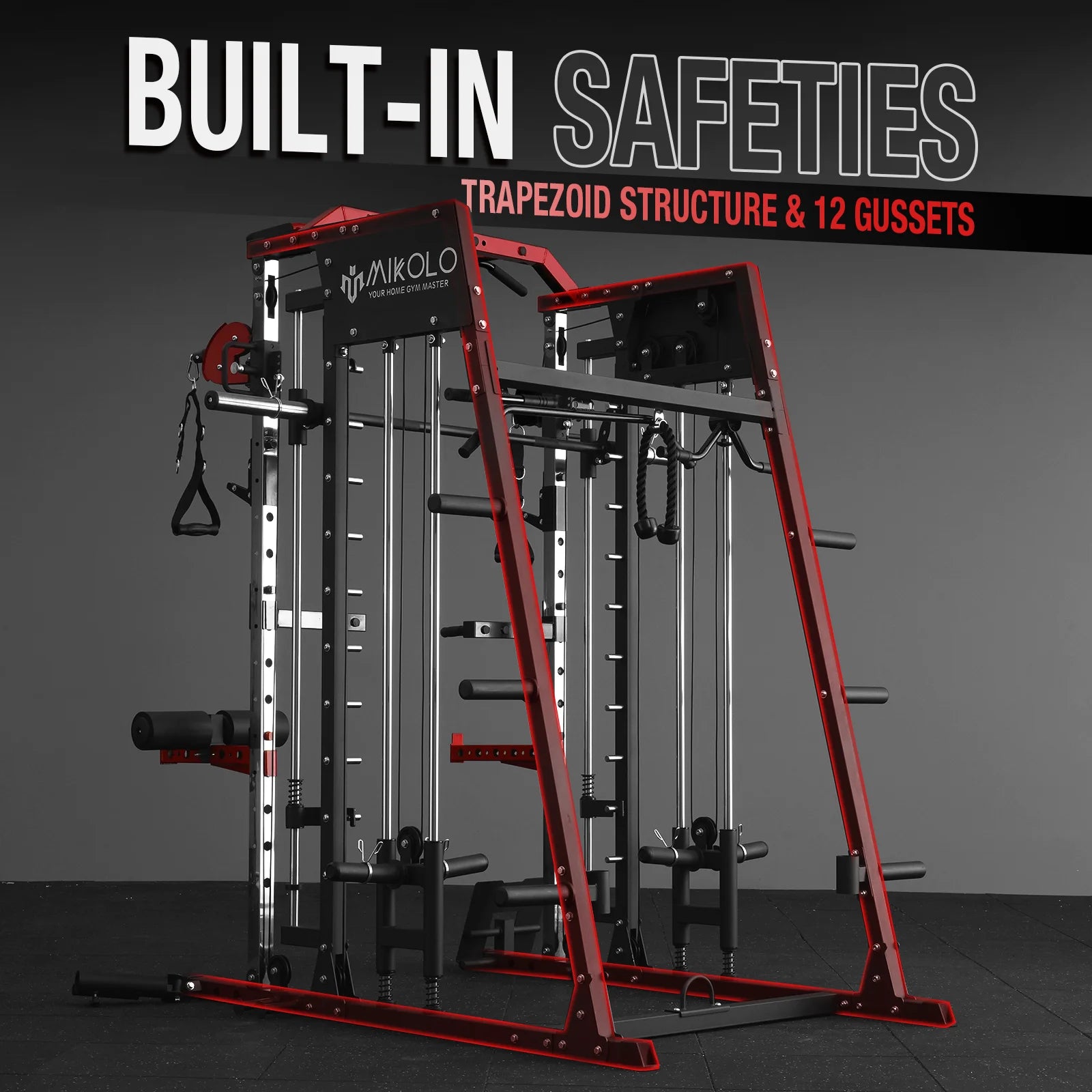 Smith Machine Home Gym, 2200 Lbs Power Rack Cage with 1200 Lbs Weight Bench and Cable Crossover System, Weight Bar, 360° Landmine, Home Gym