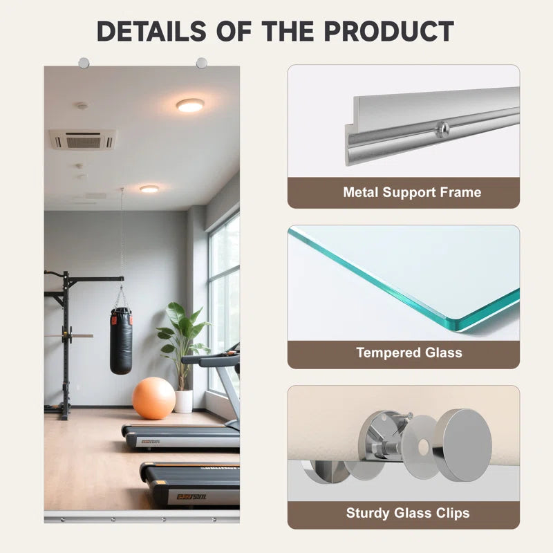 Full Length Rectangle Wall Mirror Home Gym Mirror Dance Studio Mirror Tempered Glass Mirror 3-Year Warranty