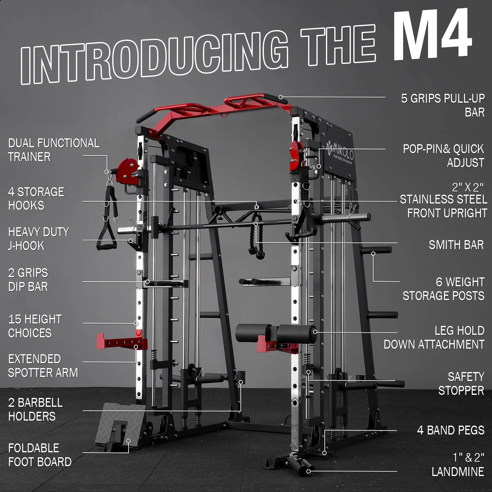All-in-One Home Gym Power Rack with Smith Machine, Cable Crossover, and Weight Bench (2,200 lb Capacity)