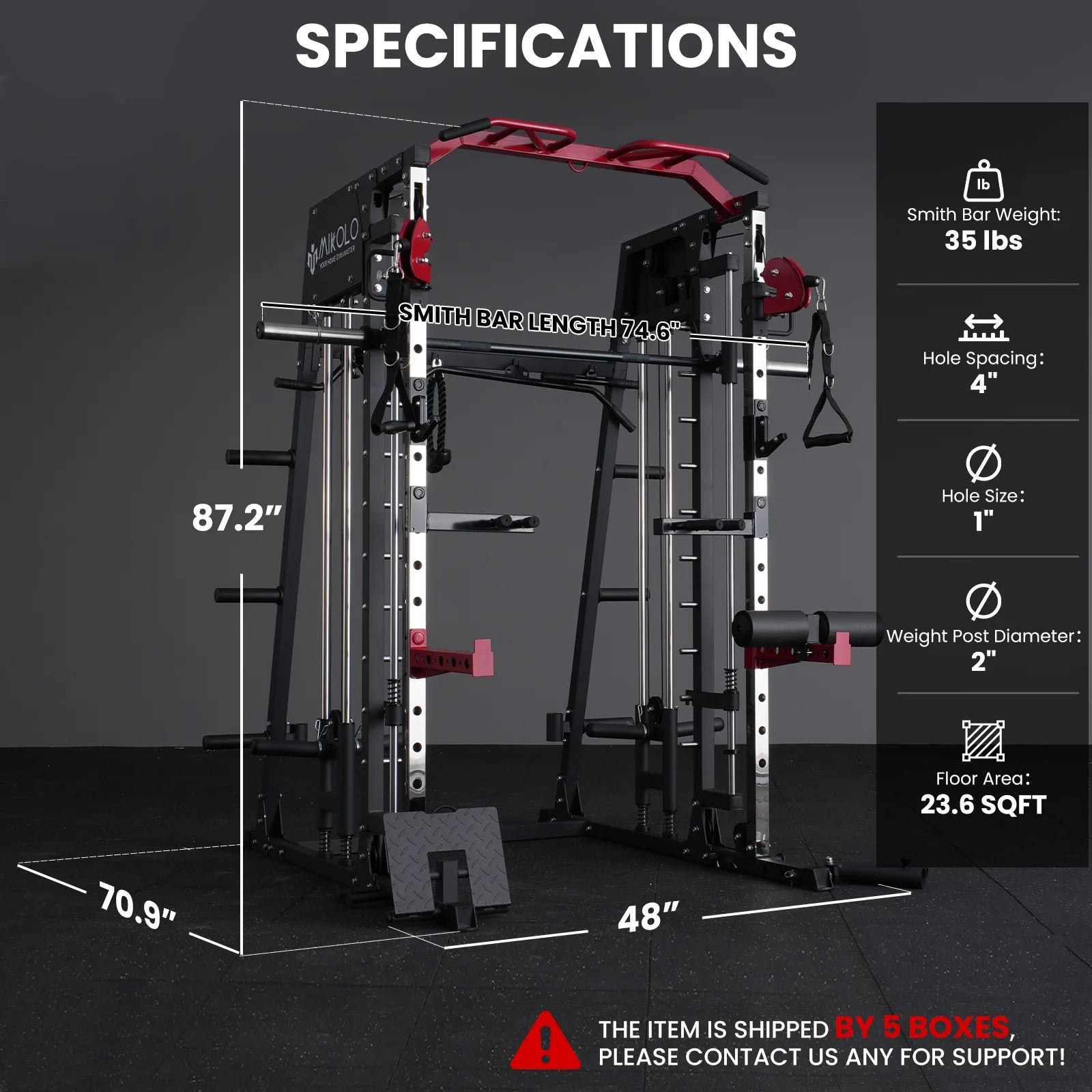 Smith Machine Home Gym, 2200 Lbs Power Rack Cage with 1200 Lbs Weight Bench and Cable Crossover System, Weight Bar, 360° Landmine, Home Gym