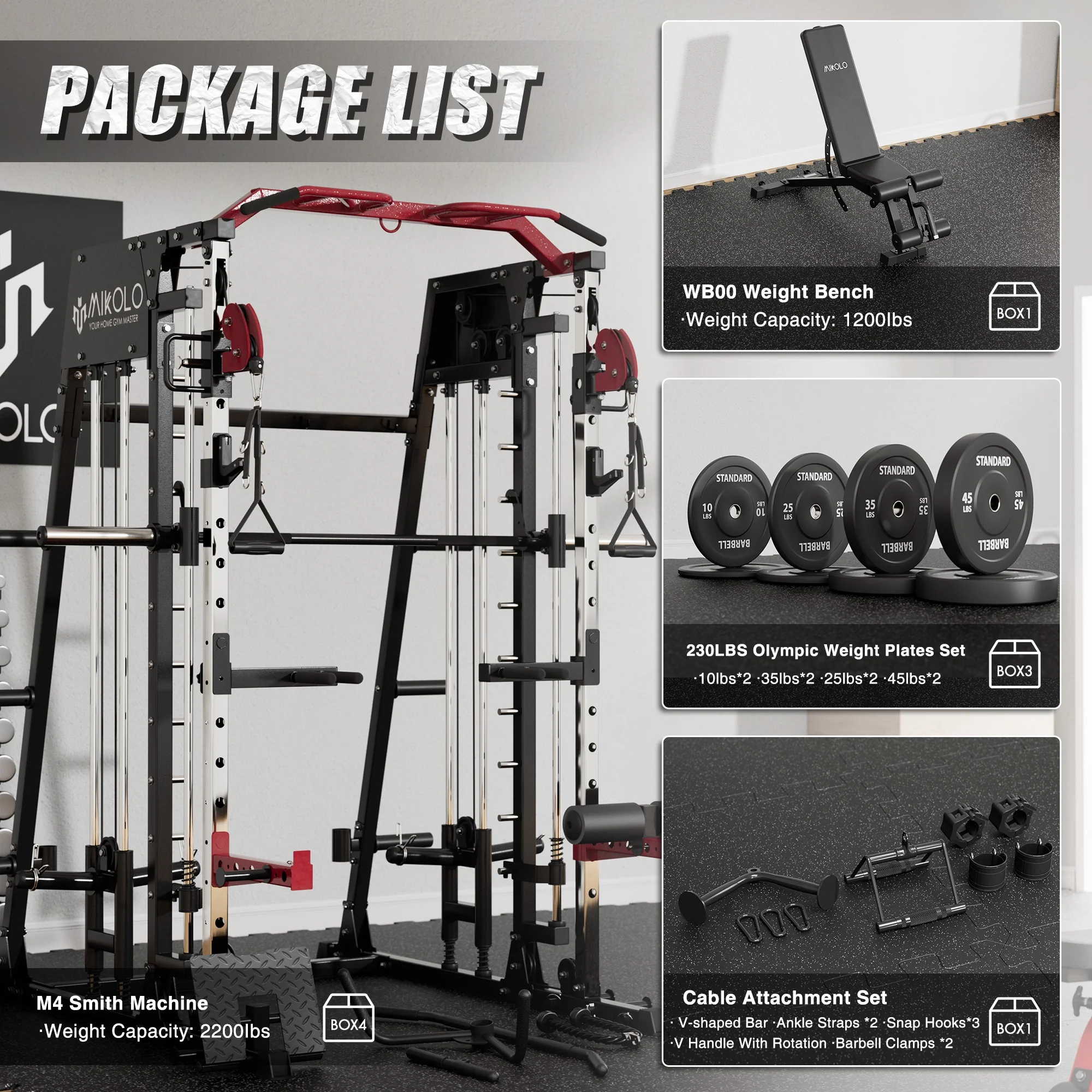All-in-One Home Gym Power Rack with Smith Machine, Cable Crossover, and Weight Bench (2,200 lb Capacity)